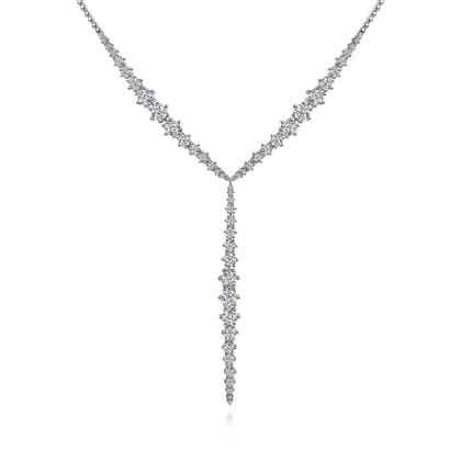 18K White Gold Diamond Y Knots Necklace