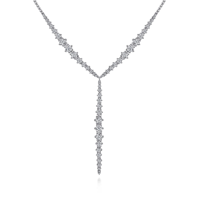 18K White Gold Diamond Y Knots Necklace - 4.14 ct - Shot 1
