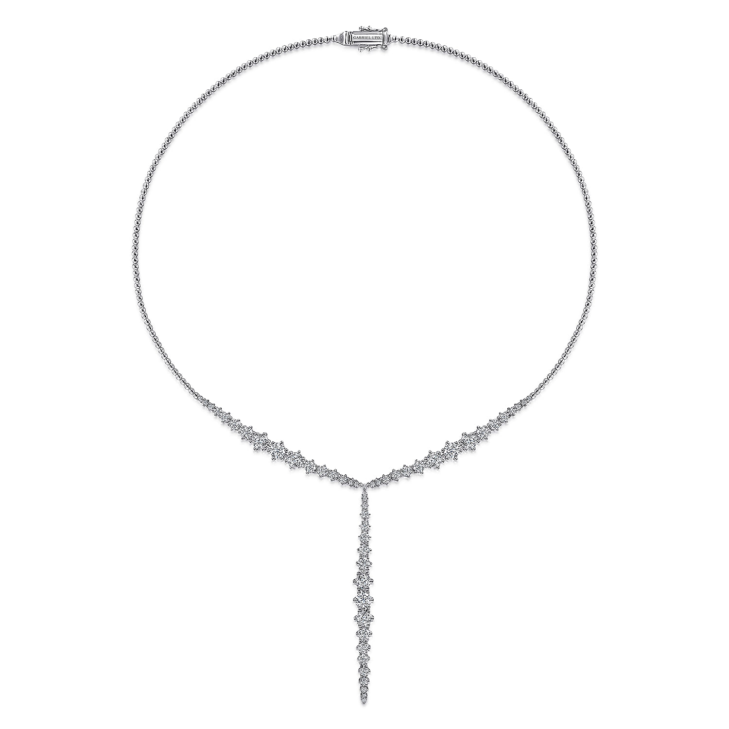 18K White Gold Diamond Y Knots Necklace