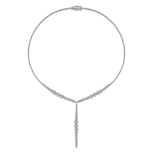 18K White Gold Diamond Y Knots Necklace