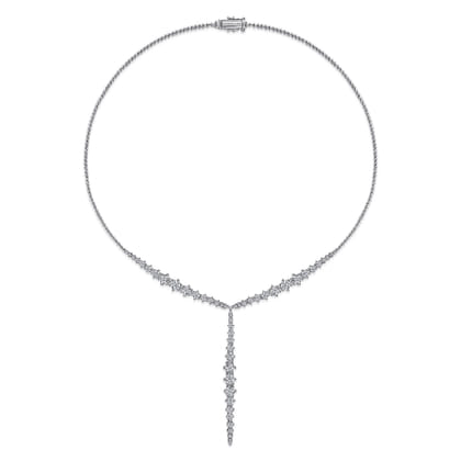 18K White Gold Diamond Y Knots Necklace