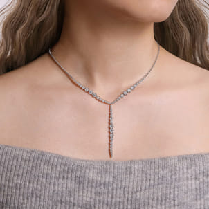 18K White Gold Diamond Y Knots Necklace