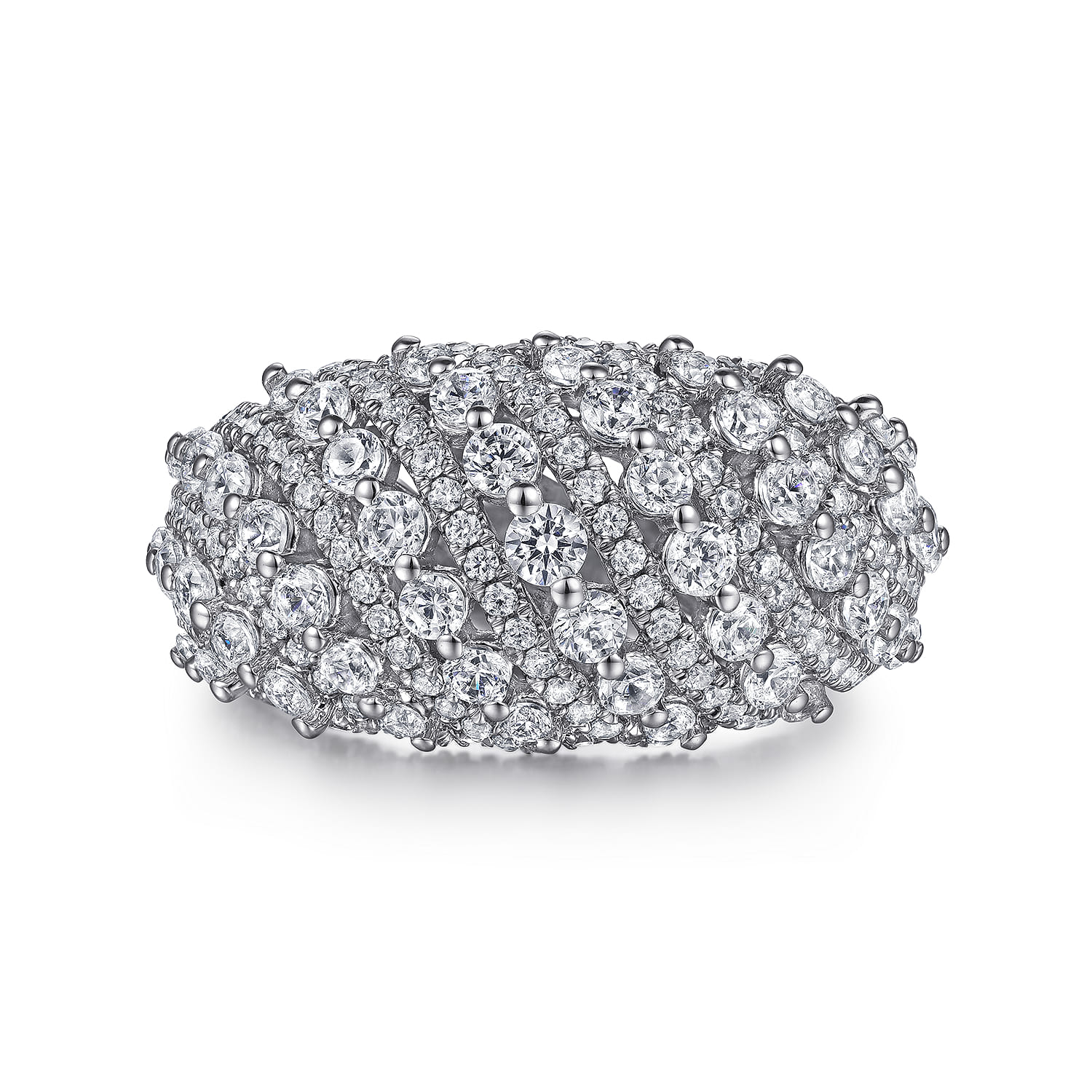 18K White Gold Domed Diamond Wide Band Ring - 2.05 ct - Shot 1