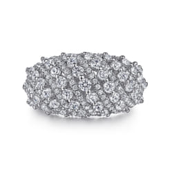 18K White Gold Domed Diamond Wide Band Ring