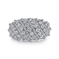 18K White Gold Domed Diamond Wide Band Ring