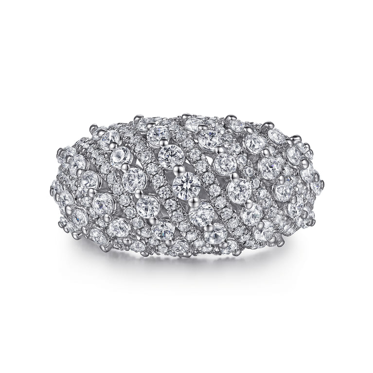 18K White Gold Domed Diamond Wide Band Ring - 2.05 ct - Shot 1