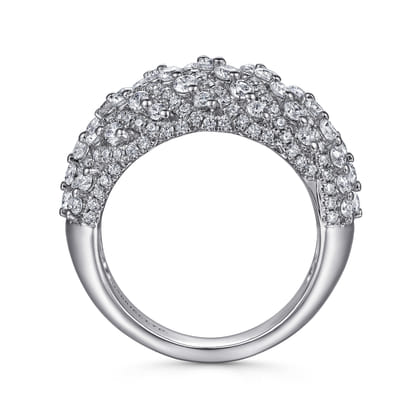 18K White Gold Domed Diamond Wide Band Ring