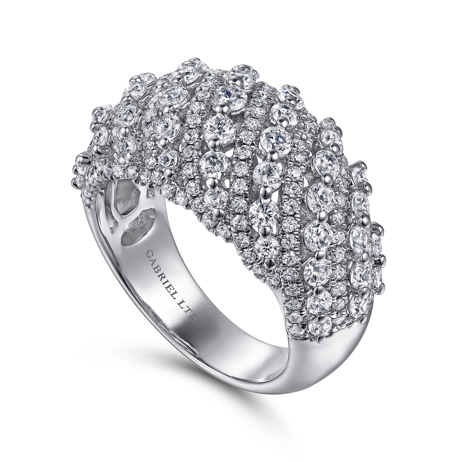 18K White Gold Domed Diamond Wide Band Ring - 2.05 ct - Shot 3