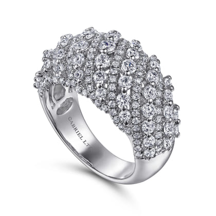 18K White Gold Domed Diamond Wide Band Ring