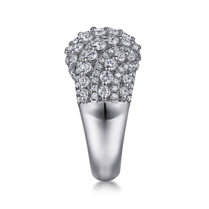 18K White Gold Domed Diamond Wide Band Ring