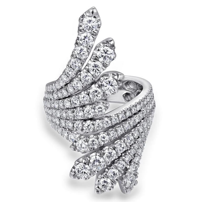18K White Gold Dramatic Wide Band Diamond Fan Ring - 2.38 ct - Shot 1