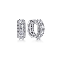 18K White Gold Emerald Cut and Round Diamond Earrings