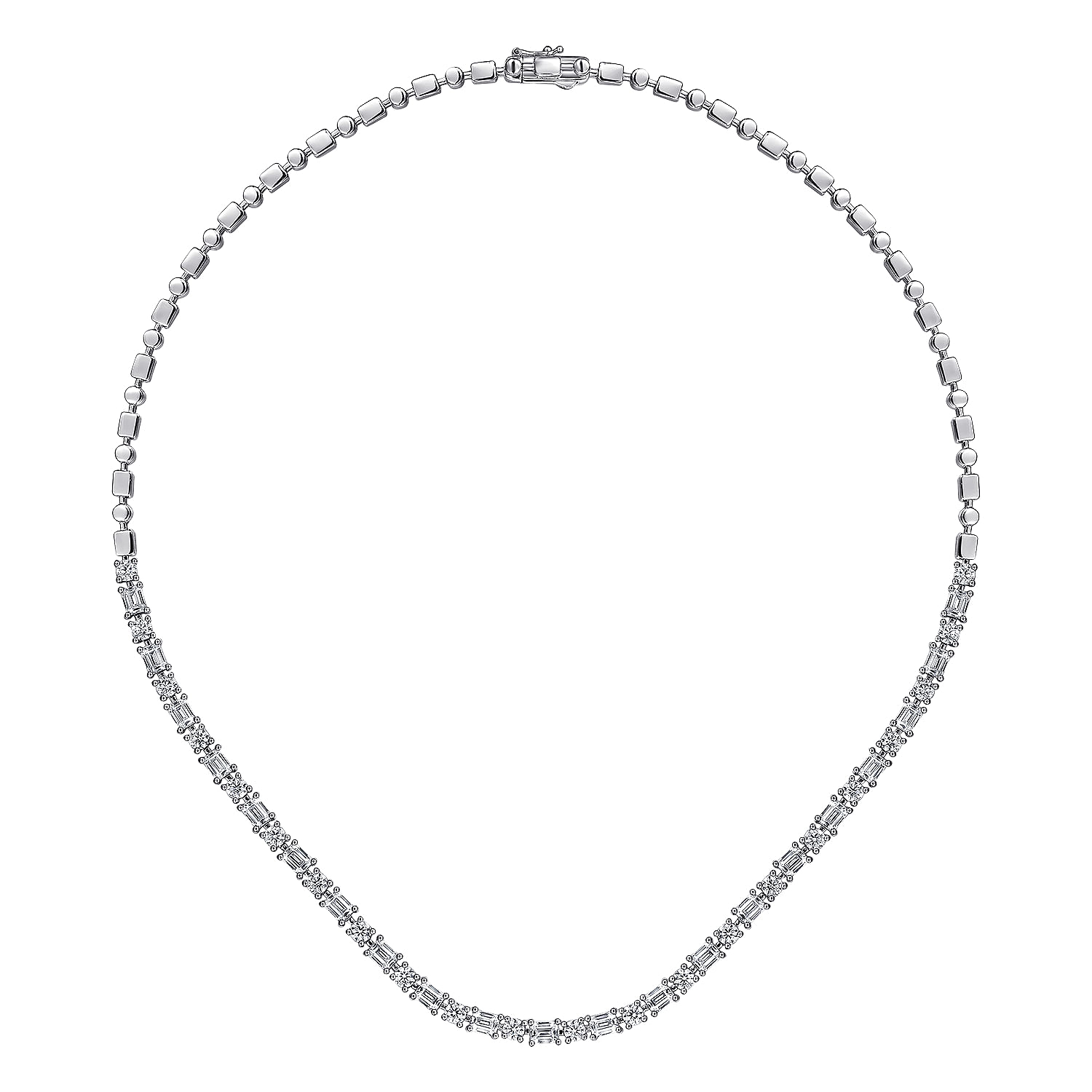 18K White Gold Emerald and Round Diamond Tennis Necklace - 7.5 ct - Shot 2