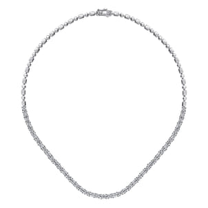18K White Gold Emerald and Round Diamond Tennis Necklace