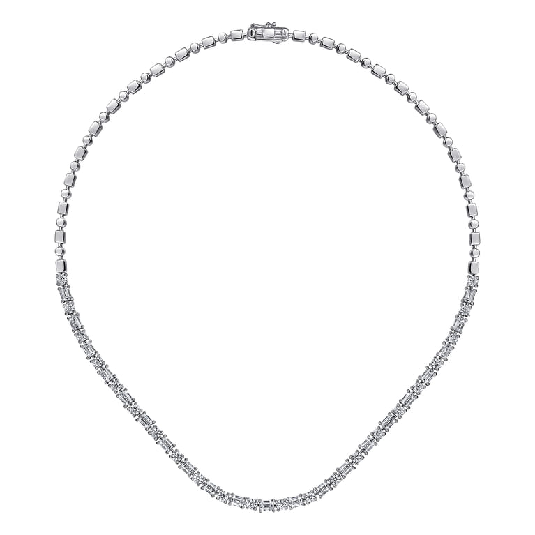 18K White Gold Emerald and Round Diamond Tennis Necklace - 7.5 ct - Shot 2