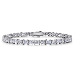 18K White Gold Emerald cut and Round Diamond Tennis Bracelet