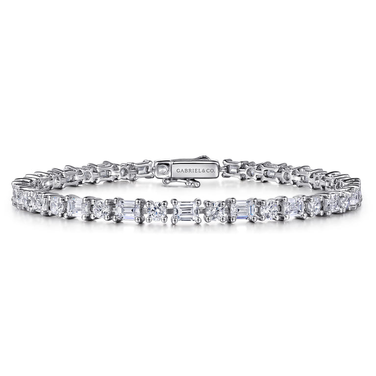 18K White Gold Emerald cut and Round Diamond Tennis Bracelet - 7 ct - Shot 1