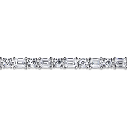 18K White Gold Emerald cut and Round Diamond Tennis Bracelet