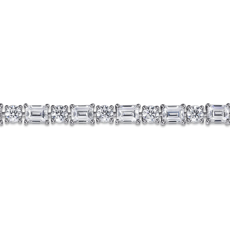 18K White Gold Emerald cut and Round Diamond Tennis Bracelet - 7 ct - Shot 2