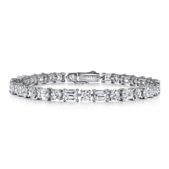 18K White Gold Emerald cut and Round Diamond Tennis Bracelet