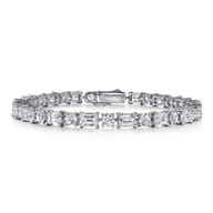 18K White Gold Emerald cut and Round Diamond Tennis Bracelet