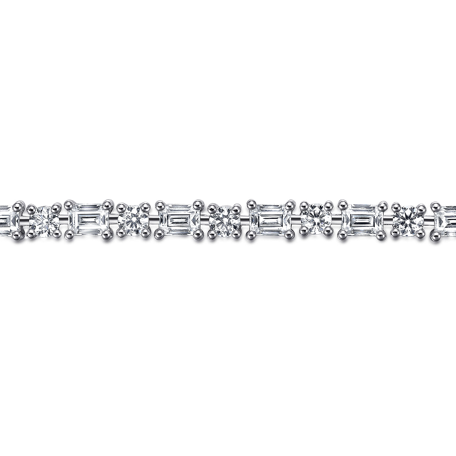 18K White Gold Emerald cut and Round Diamond Tennis Bracelet