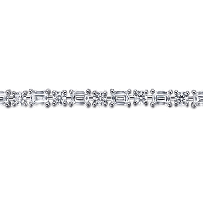 18K White Gold Emerald cut and Round Diamond Tennis Bracelet