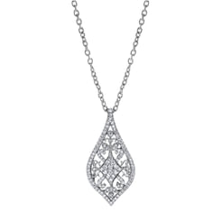 18K White Gold Filigree Diamond Teardrop Pendant Necklace