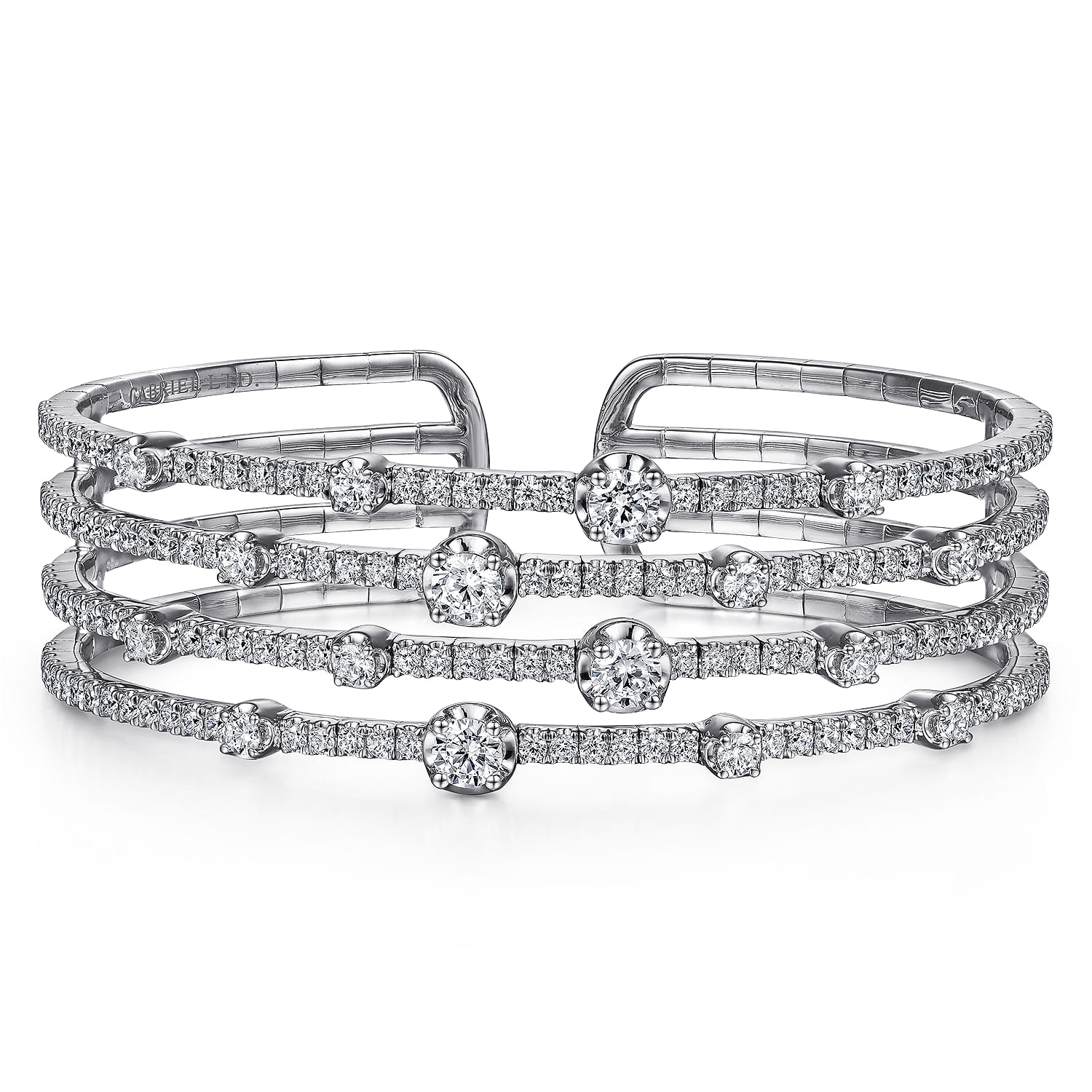 18K White Gold Four Row Diamond Bangle - 4.45 ct - Shot 1