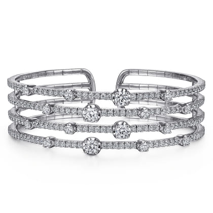 18K White Gold Four Row Diamond Bangle