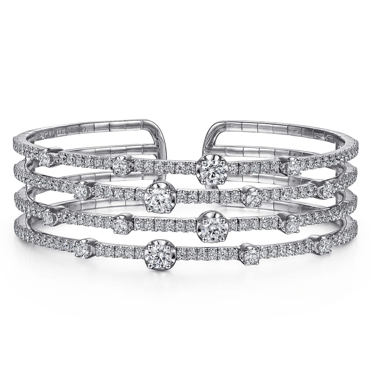 18K White Gold Four Row Diamond Bangle - 4.45 ct - Shot 1