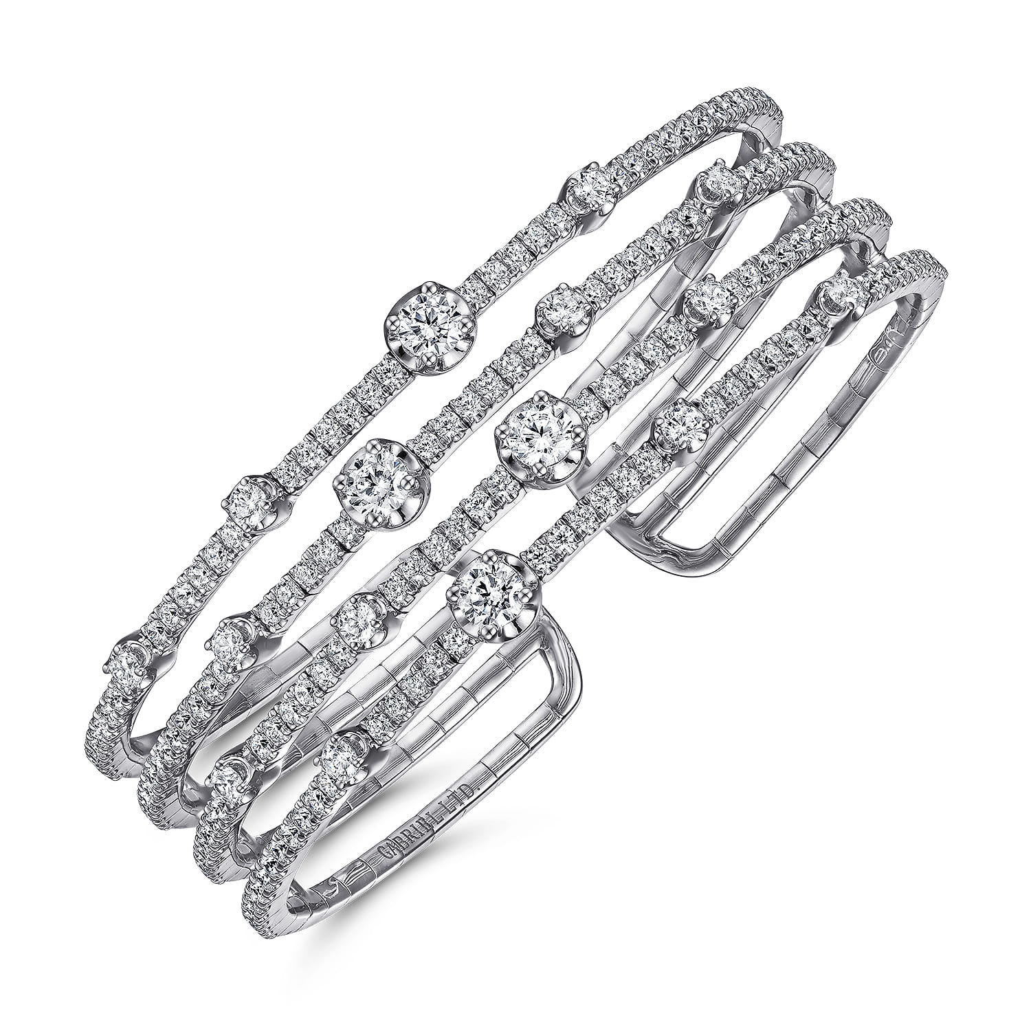 18K White Gold Four Row Diamond Bangle - 4.45 ct - Shot 2