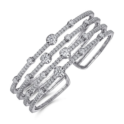 18K White Gold Four Row Diamond Bangle