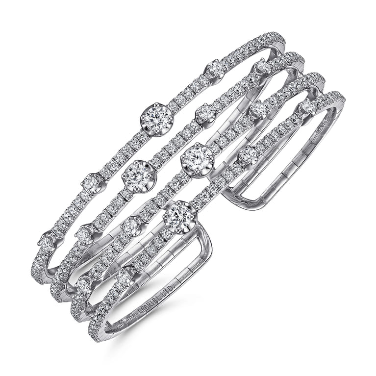 18K White Gold Four Row Diamond Bangle - 4.45 ct - Shot 2