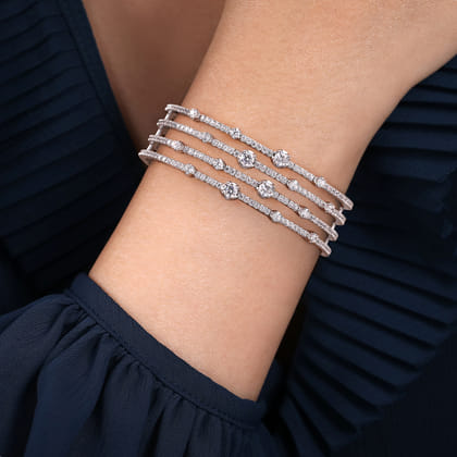 18K White Gold Four Row Diamond Bangle