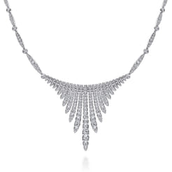 18K White Gold Graduating Diamond Bar Statement Necklace