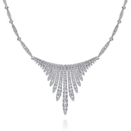 18K White Gold Graduating Diamond Bar Statement Necklace