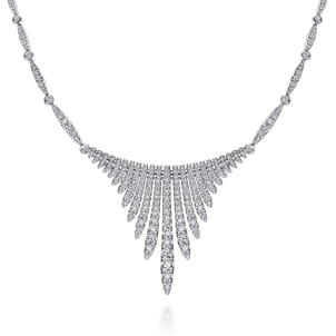 18K White Gold Graduating Diamond Bar Statement Necklace