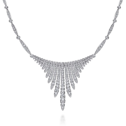 18K White Gold Graduating Diamond Bar Statement Necklace