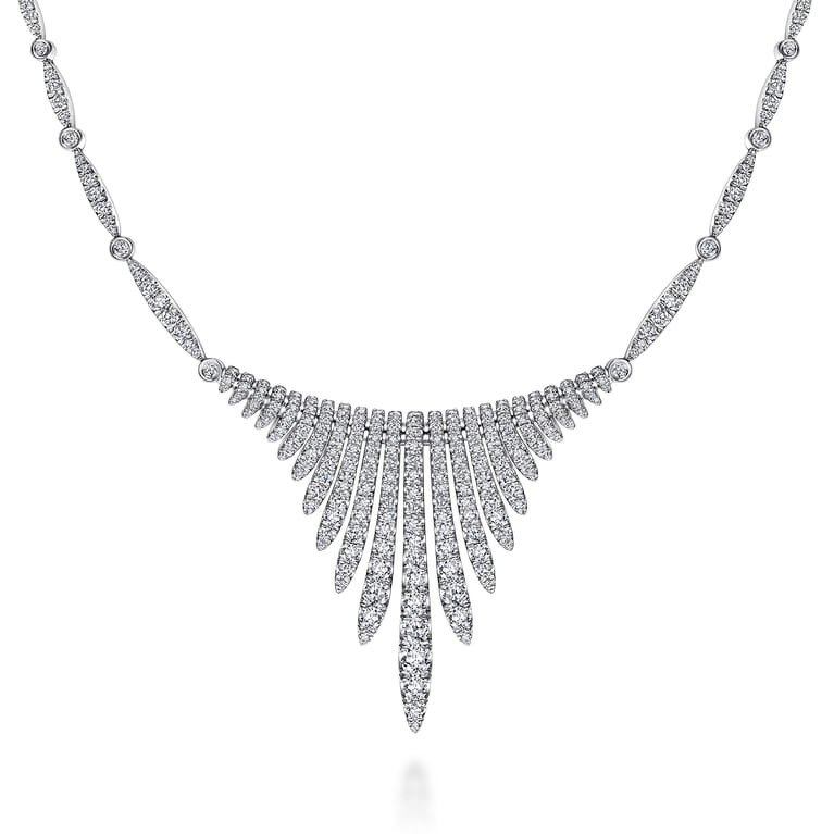 18K White Gold Graduating Diamond Bar Statement Necklace - 4.96 ct - Shot 1