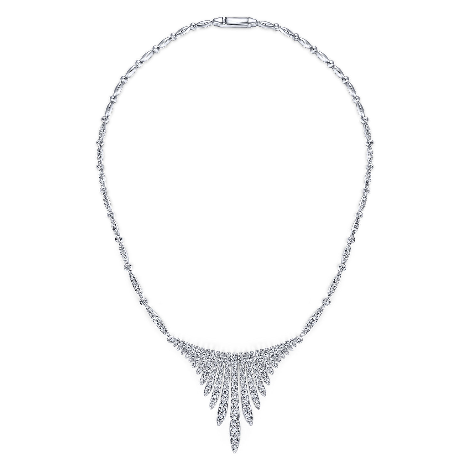 18K White Gold Graduating Diamond Bar Statement Necklace