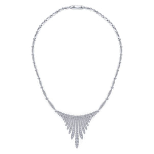 18K White Gold Graduating Diamond Bar Statement Necklace