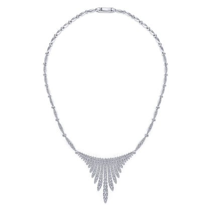 18K White Gold Graduating Diamond Bar Statement Necklace