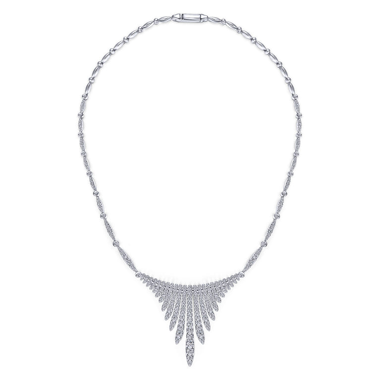 18K White Gold Graduating Diamond Bar Statement Necklace - 4.96 ct - Shot 2