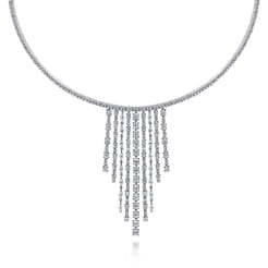 18K White Gold Graduating Diamond Bar Statement Necklace