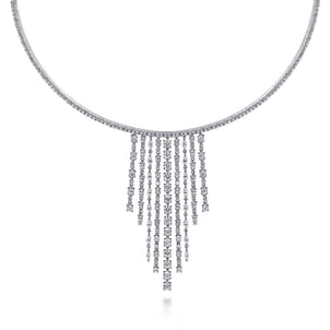 18K White Gold Graduating Diamond Bar Statement Necklace
