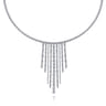 18K White Gold Graduating Diamond Bar Statement Necklace - 7.35 ct