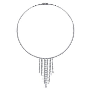 18K White Gold Graduating Diamond Bar Statement Necklace