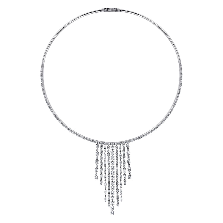 18K White Gold Graduating Diamond Bar Statement Necklace