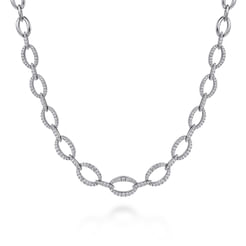 18K White Gold Graduating Oval Link Diamond Necklace